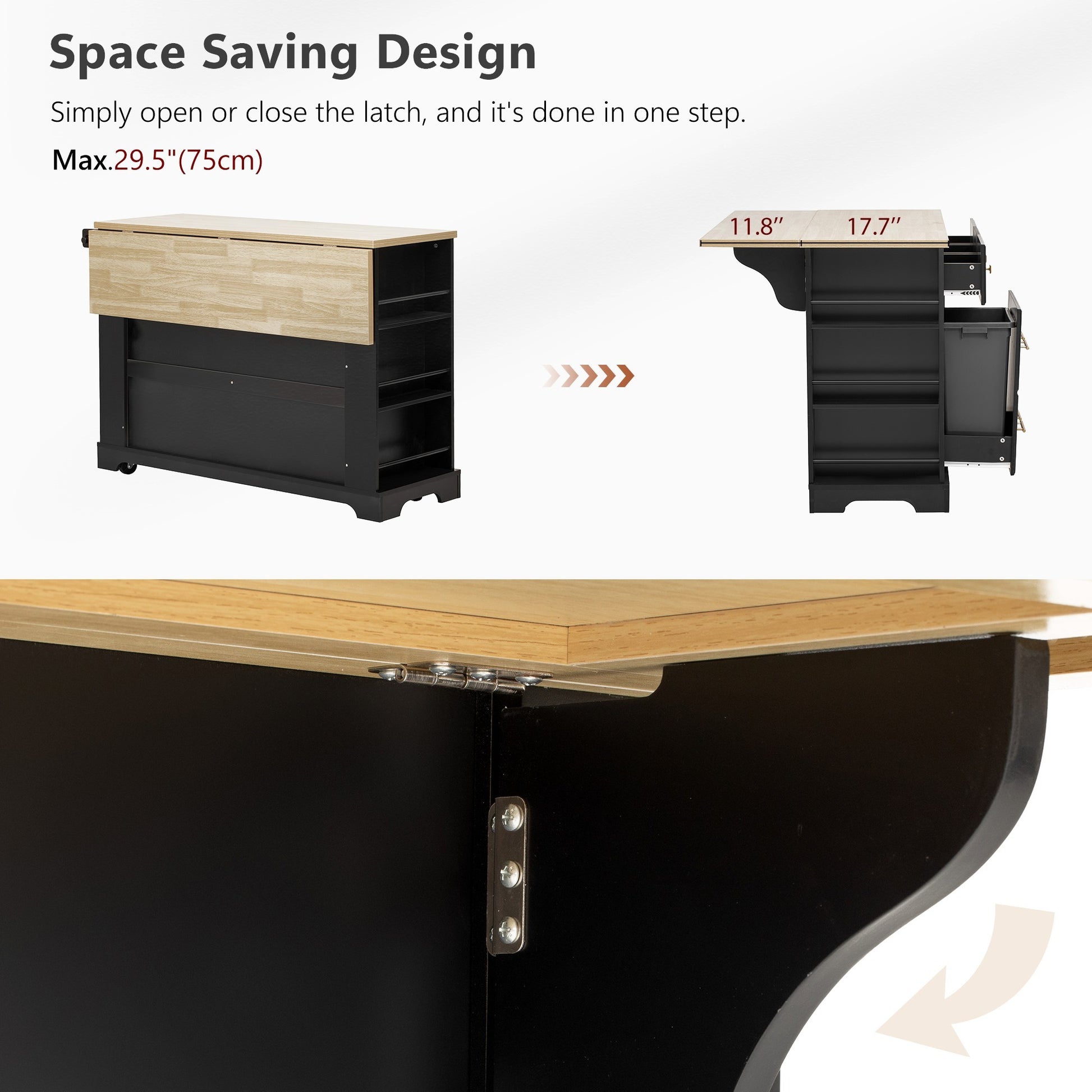 K&k Kitchen Island with 6 Drawers - Black - detail view 7