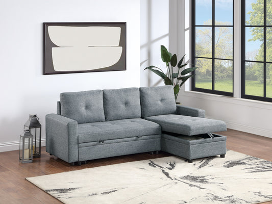 Black Gray Polyfiber Convertible Sectional Sofa Pull out Bed Couch Storage Chaise Reversible 2pc Sectional Living Room Furniture - primary color shot