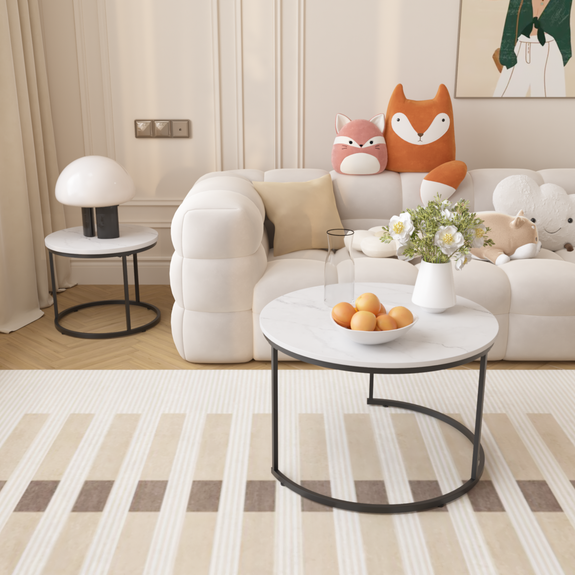 White Wood+metal Steel Frame Nesting Tables with Wood Legs - detail view 5
