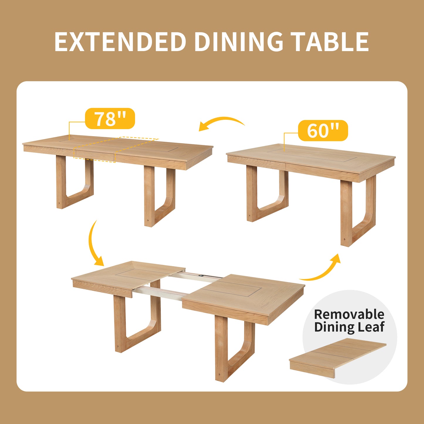 5-Piece Extendable Dining Table Set - Natural - detail view 5