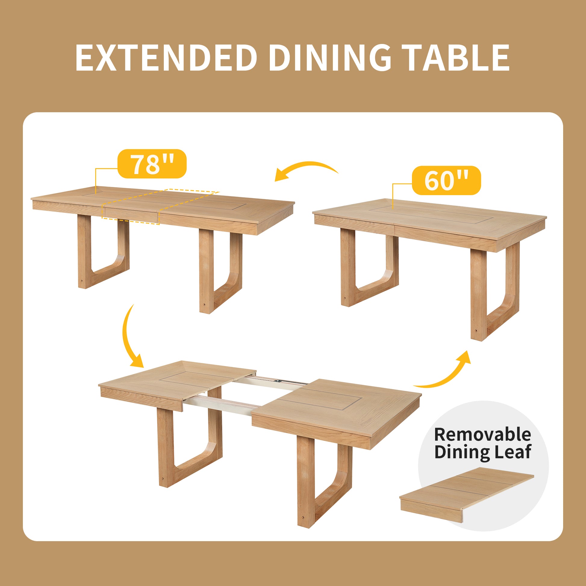 5-Piece Extendable Dining Table Set - Natural - detail view 5