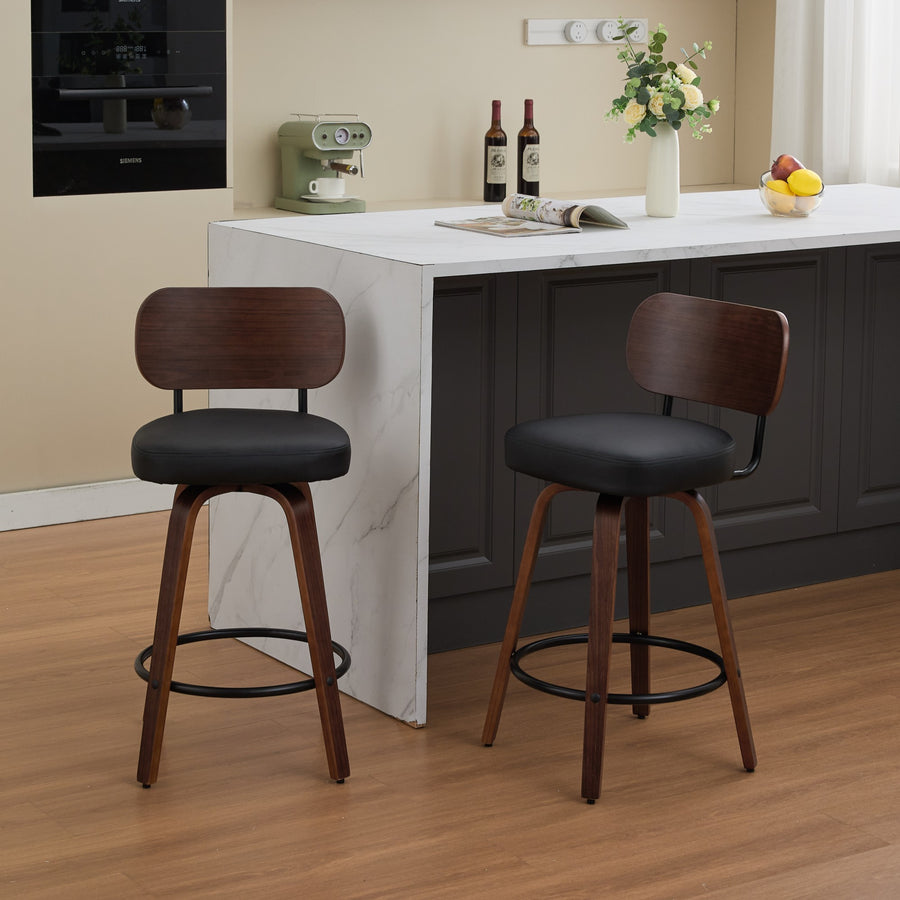 Black PU Leather Bar Stool with Black Legs (Set of 2)