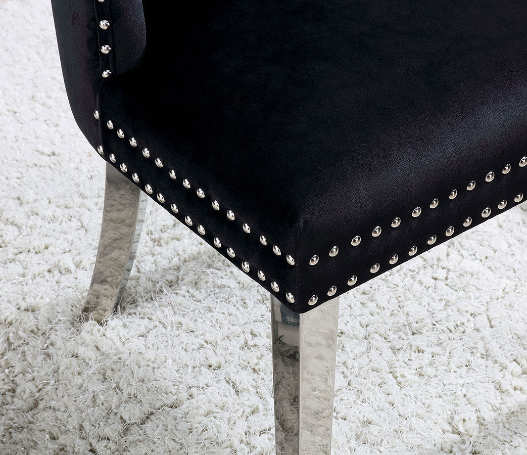 Emma Velvet Wingback Chairs with Mirrored Silver Legs Set of 2 , Black