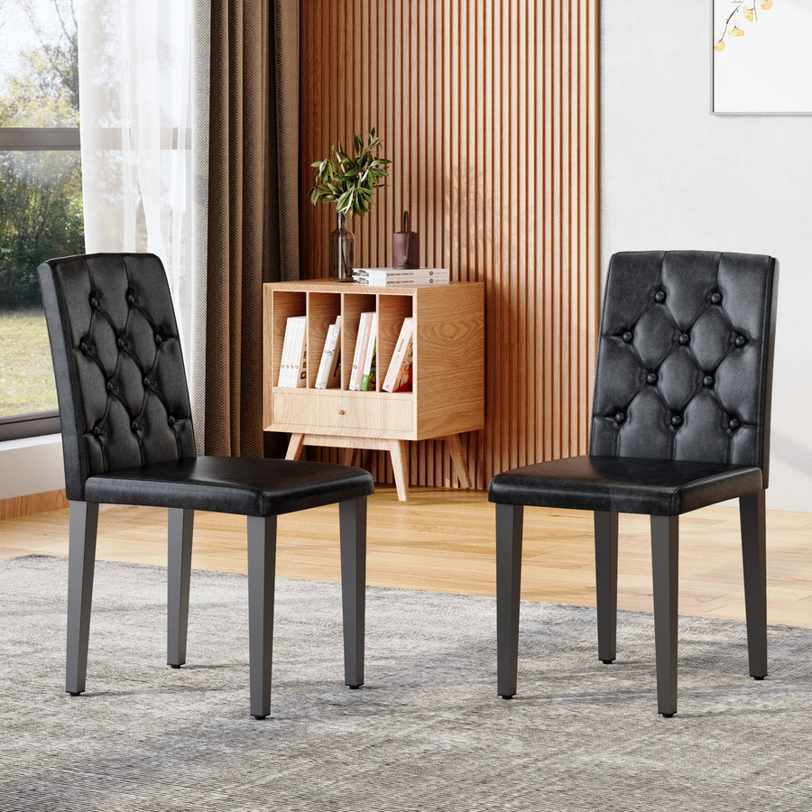 Black Upholstered Fabric Dining Chairs with Black Legs (set of 2) - primary color shot