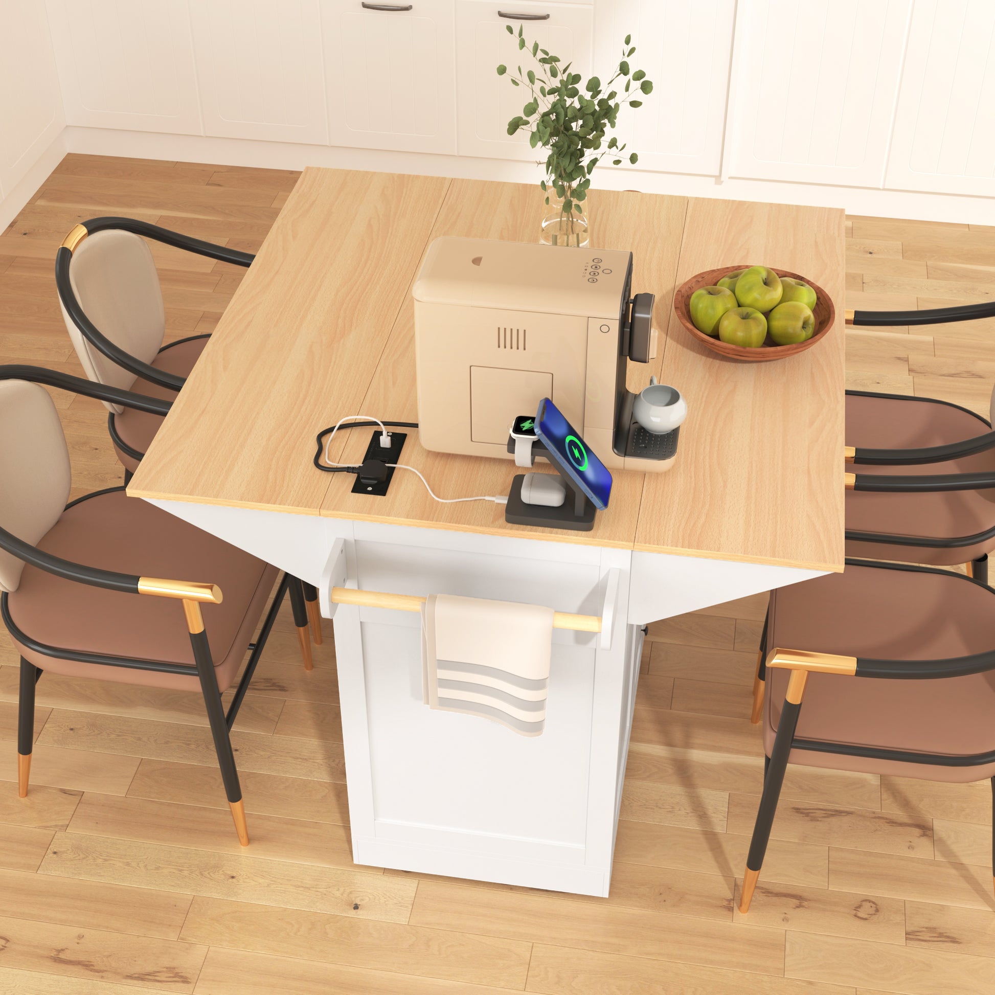 K&k 55.7'' Large Kitchen Island with 2 Drop Leaf - White - detail view 3