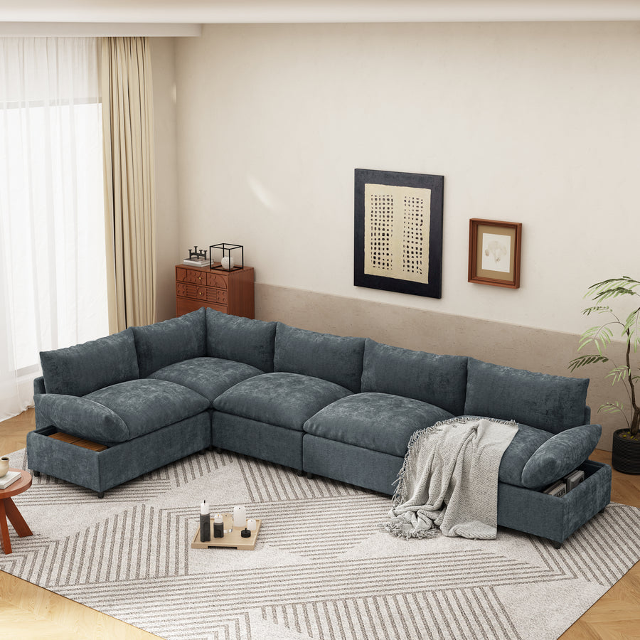 115.5' Modular Deep Gray Sectional Sofa with Durable Polyester Upholstery, Plush Cushions, Hidden Storage Compartments, and Versatile Design for Living Room - primary color shot
