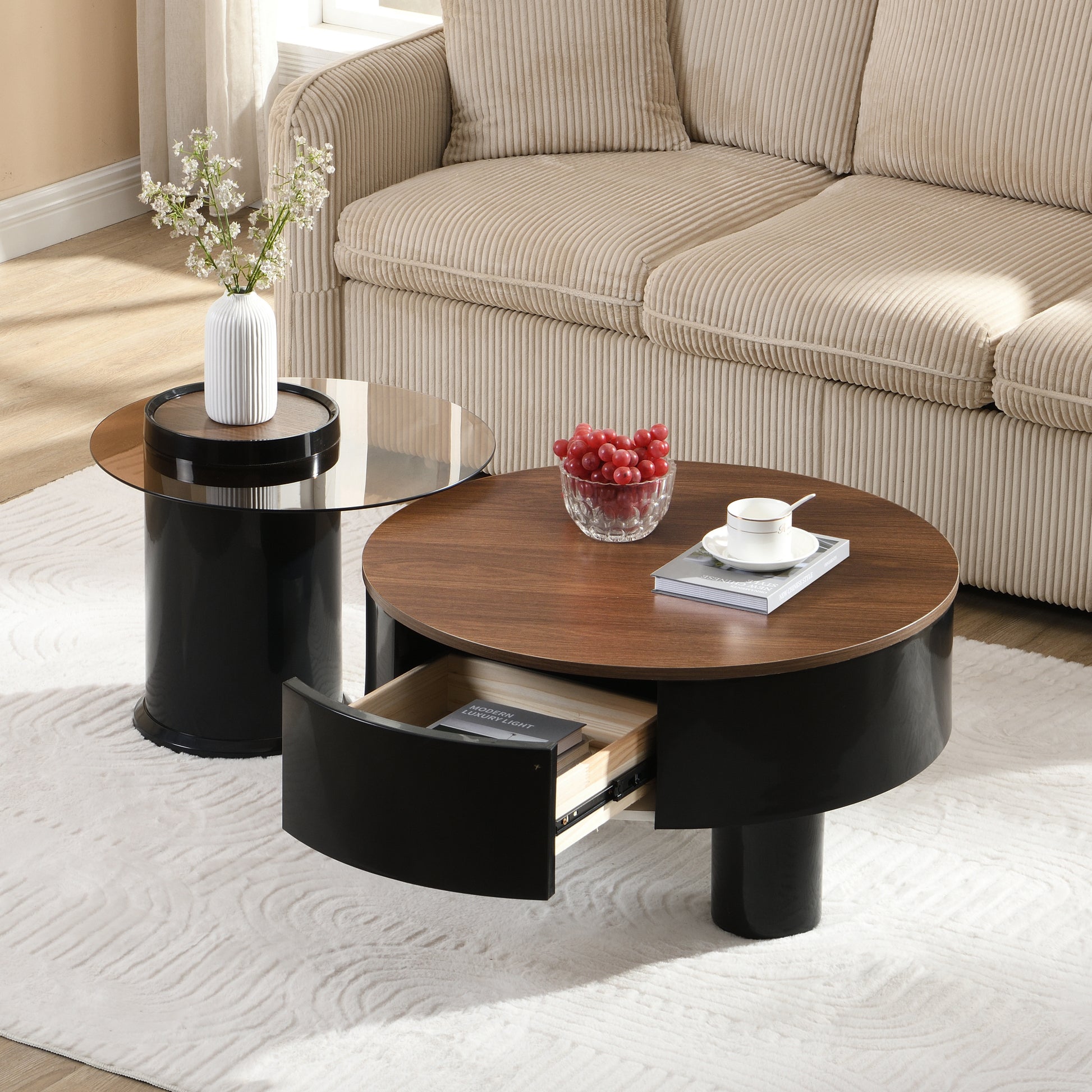 Black & Brown Melamine,plastic Nesting Tables with Black Legs - detail view 3