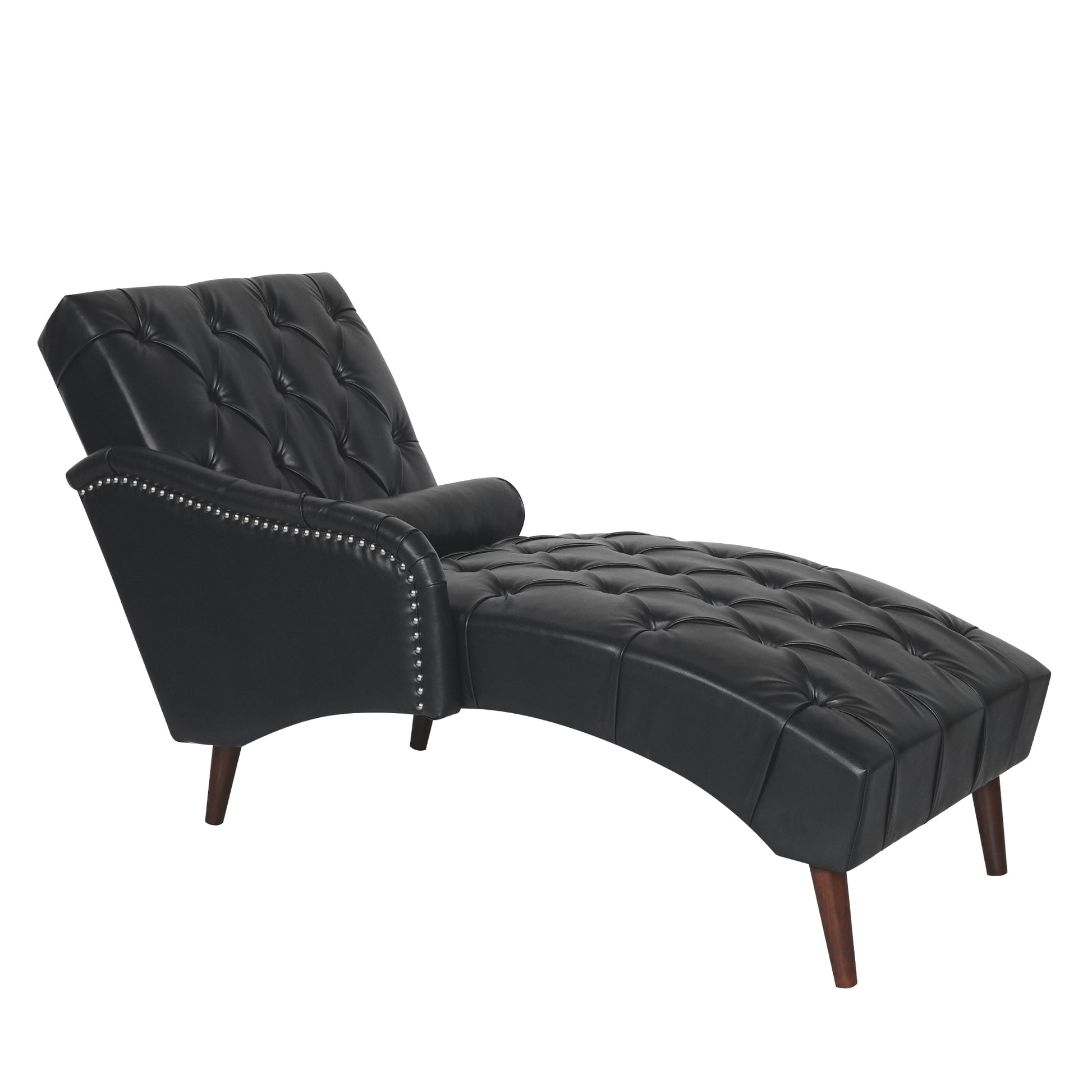 Chaise Lounge Arm Chair Indoor with Pillow & Solid Wood Legs - Black - detail view 7