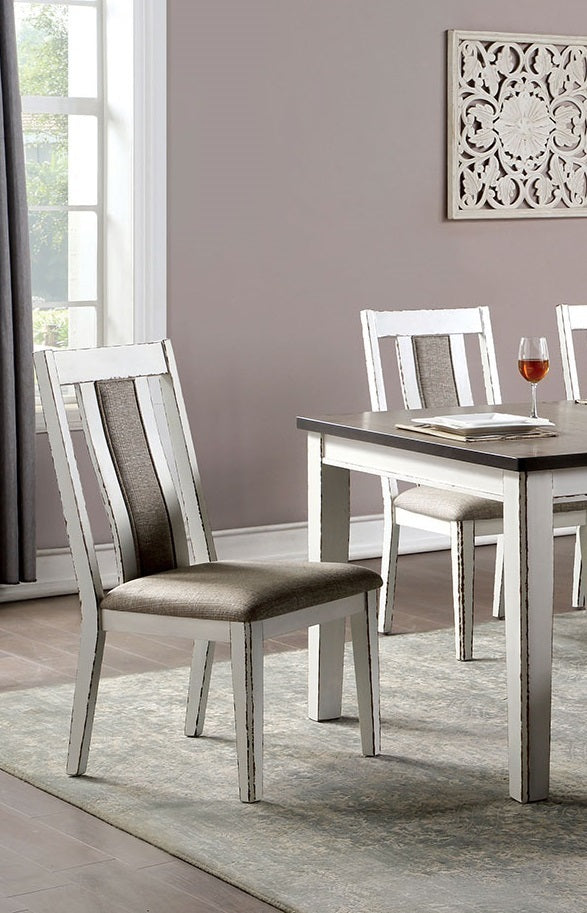 Margot Farmhouse Dining Side Chairs in Weathered White with Gray Upholstered Seat Set of 2