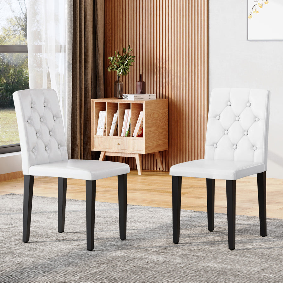 White Upholstered Fabric Dining Chairs with Black Legs (set of 2) - primary color shot
