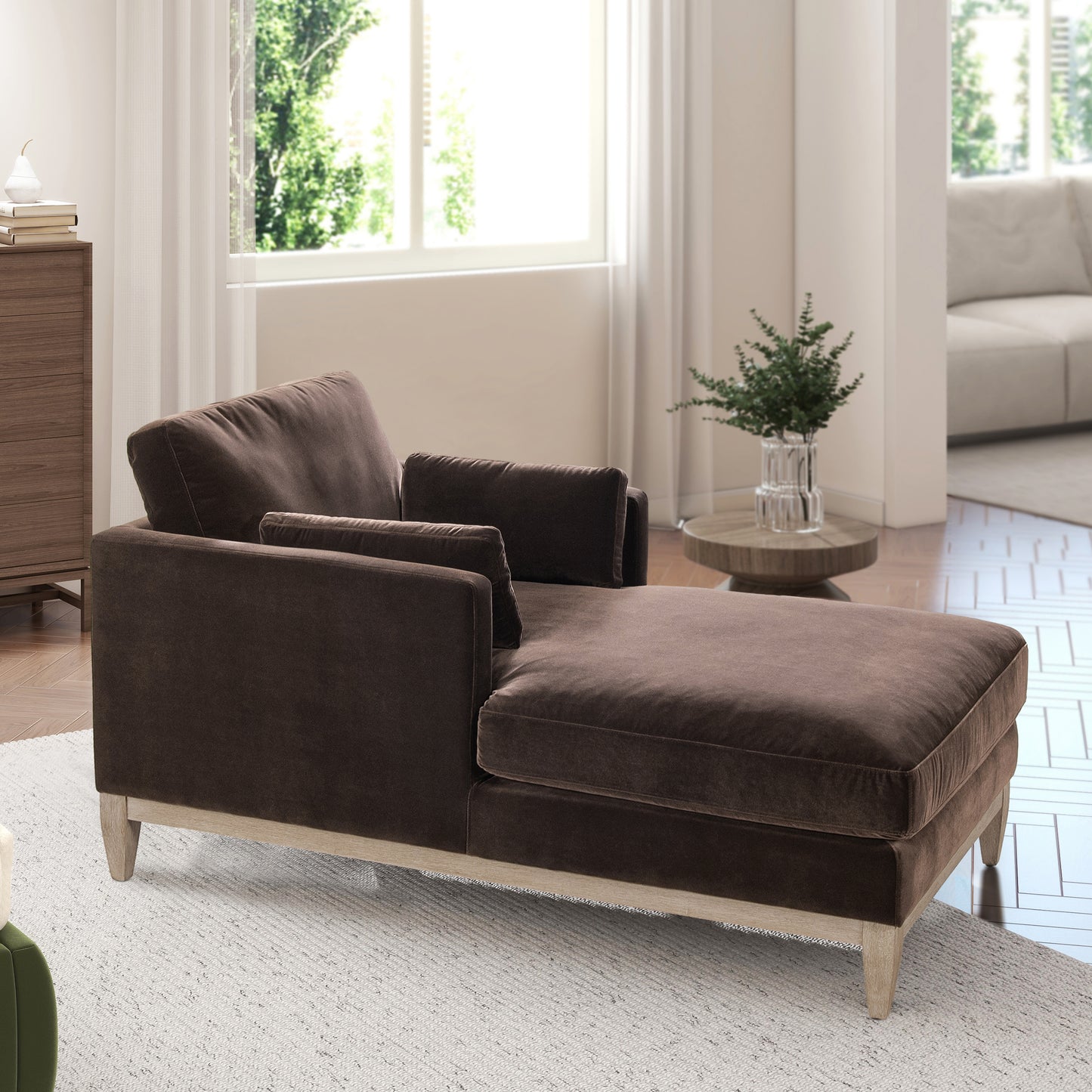 Knox 65' Modern Farmhouse Chaise Lounge Chair - Brown - detail view 7