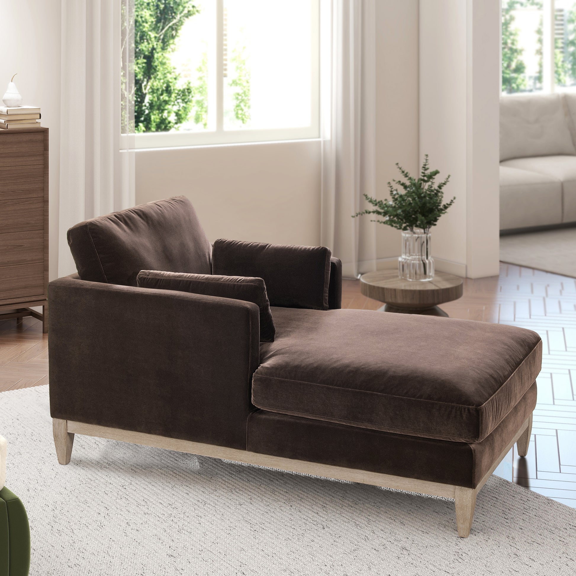 Knox 65' Modern Farmhouse Chaise Lounge Chair - Brown - detail view 7