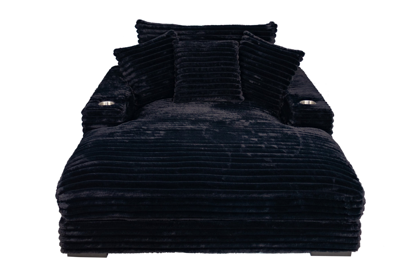 Modern Chaise Lounge W 2/ Cup Holders USB Ports Black Corduroy Wooden Legs Pillows Plush Couch Sofa Chaise - detail view 8