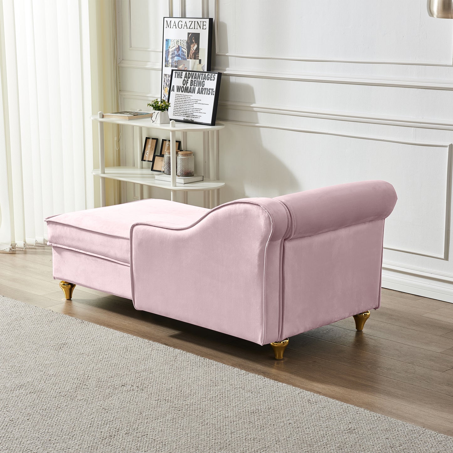 Modern Upholstery Chaise Lounge Chair with Storage Velvet (pink) - detail view 5