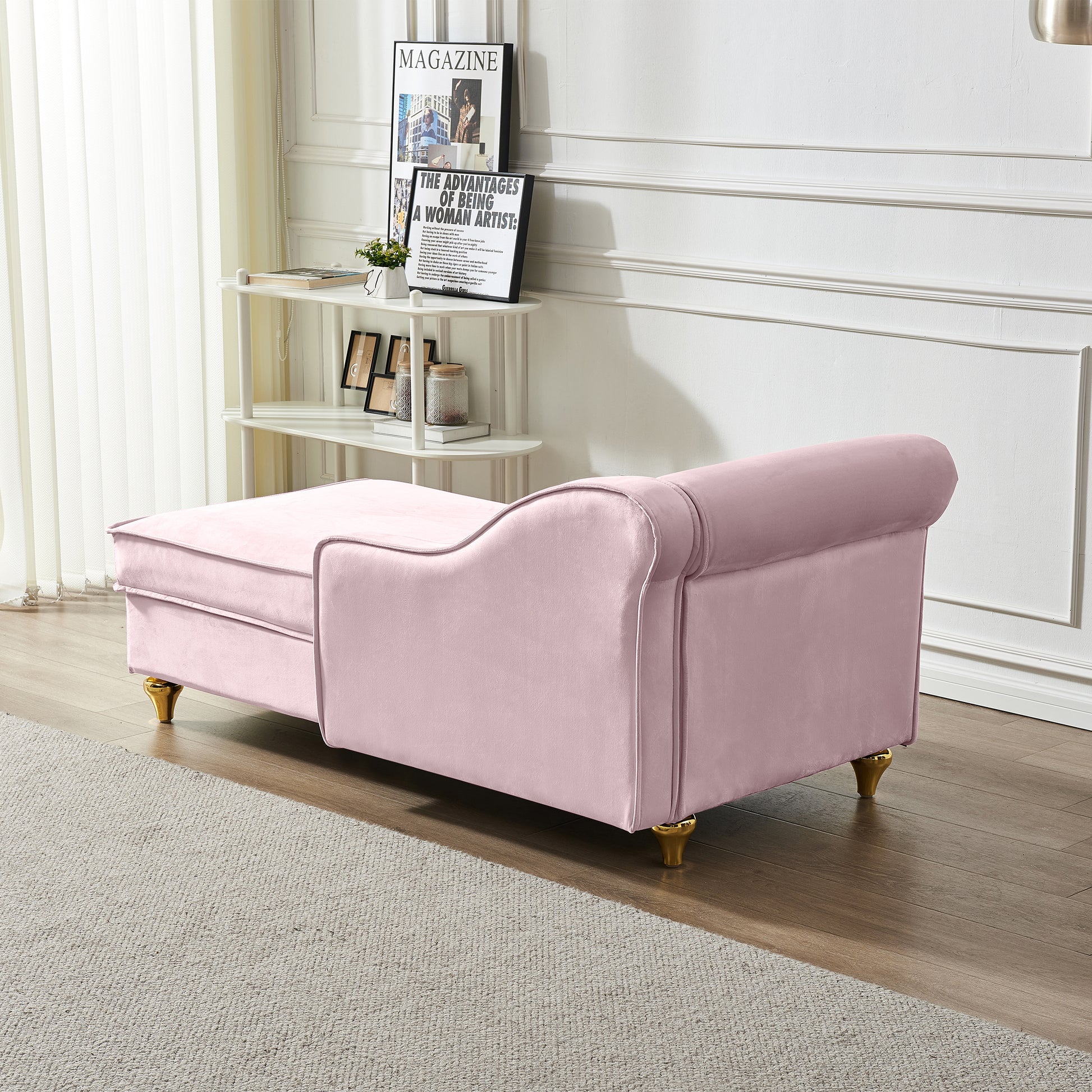 Modern Upholstery Chaise Lounge Chair with Storage Velvet (pink) - detail view 5