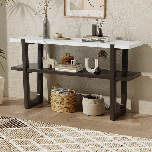 Idalia Elegant Console Table with Faux Marble Top, Espresso & White