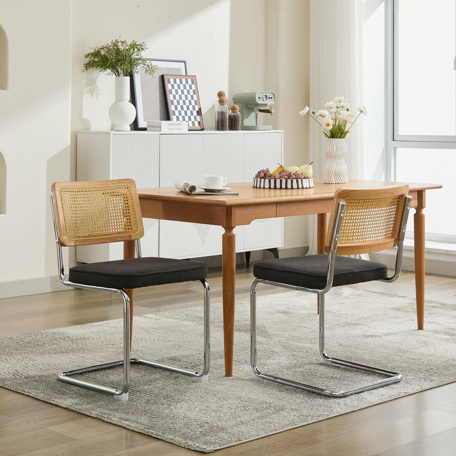 Black Linen Dining Chairs with Silver Legs (Set of 2)