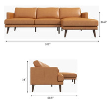 Lore  L-Shaped Genuine Leather Sectional In Tan Left Facing - detail view 2