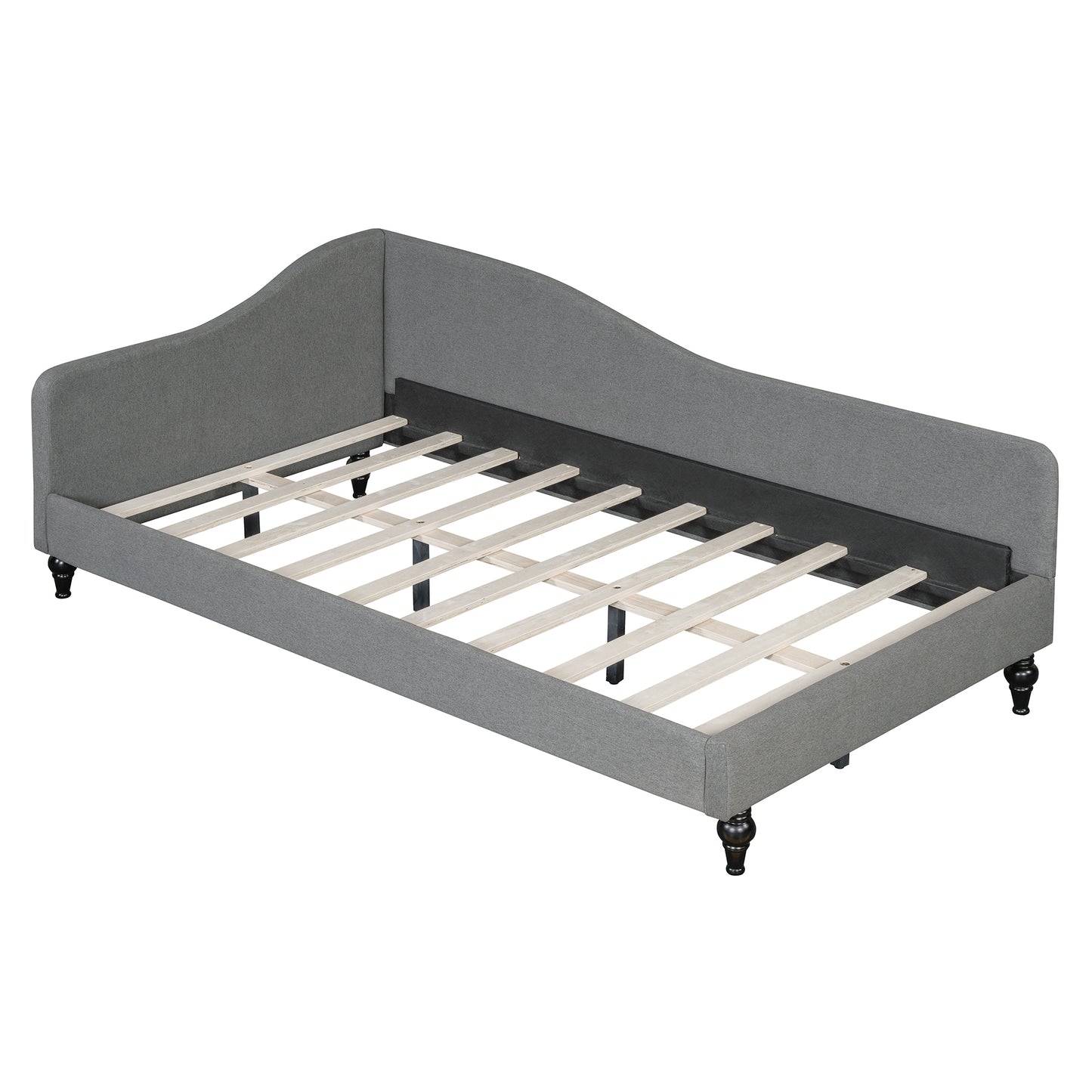 Thorne Twin Size L-Shaped Linen Daybed, with Solid Wood Legs, Gray