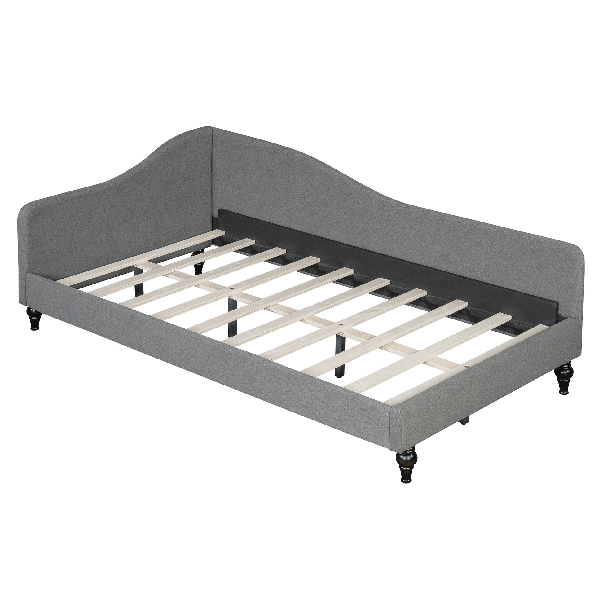 Thorne Twin Size L-Shaped Linen Daybed, with Solid Wood Legs, Gray