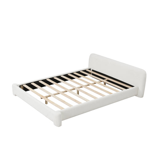 Cozyhaven White Boucle Upholstered Platform Bed – Queen