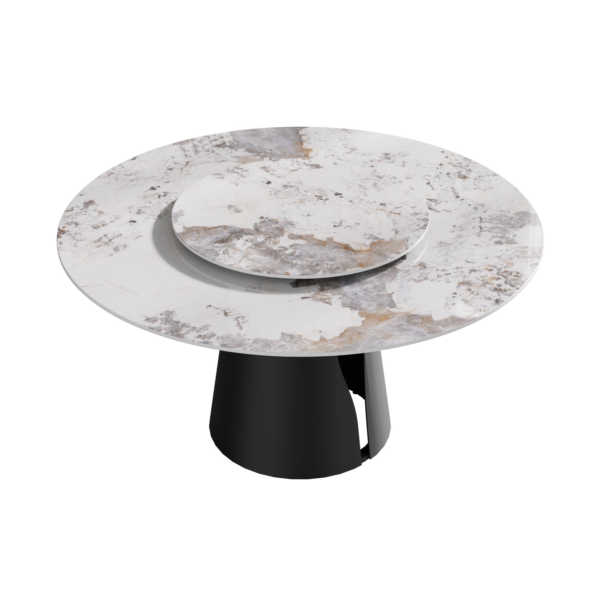 59" Modern Artificial Stone Round Black Carbon Steel Base Dining Table-Can Accommodate 6-8 People - White - detail view 5