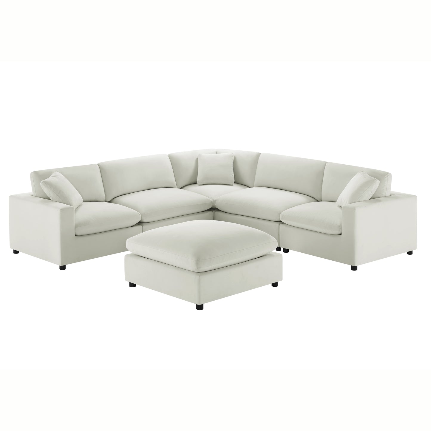 Caylie Modular 6-Piece Sectional in Ivory with Plush Polyester Upholstery and Solid Wood Legs - detail view 5