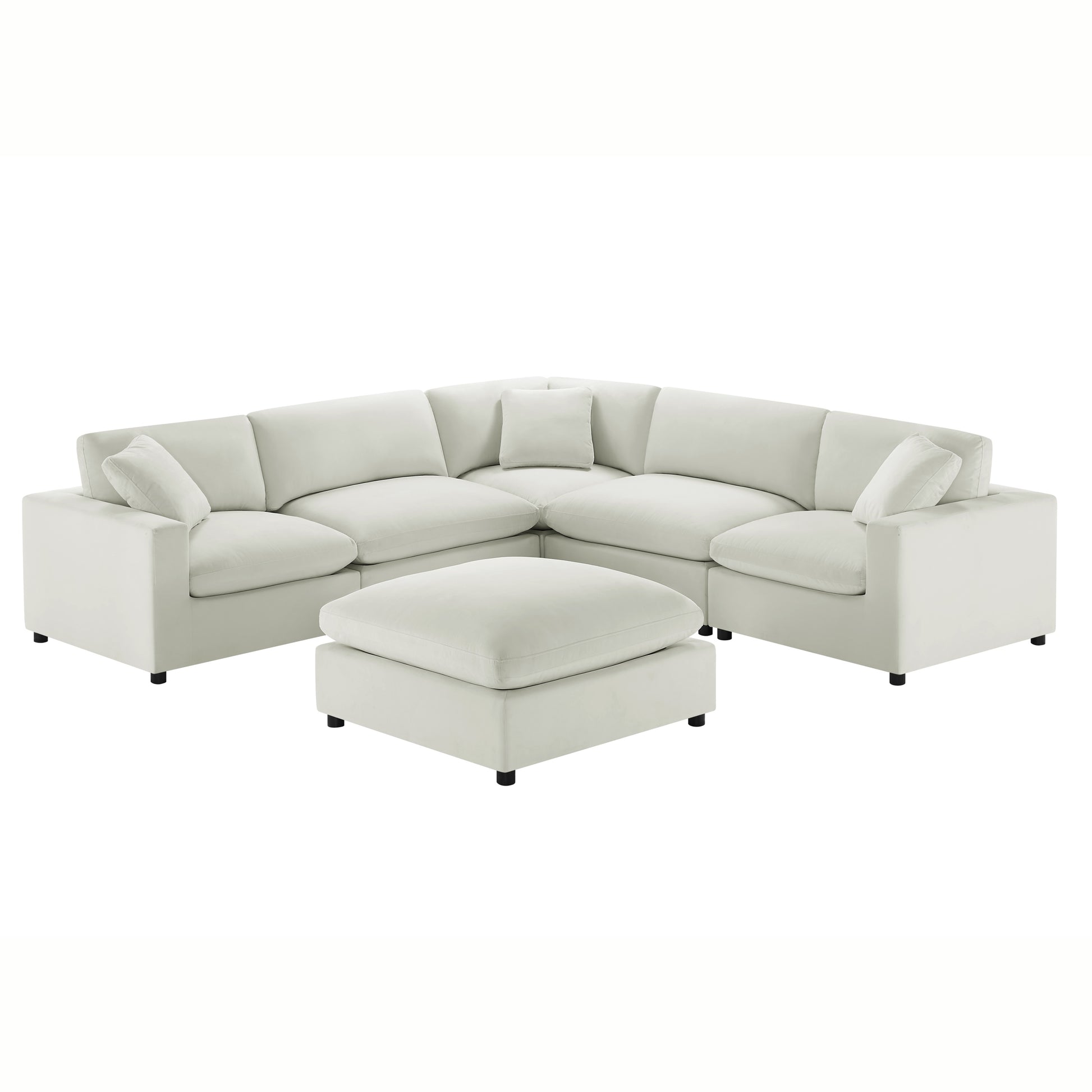 Caylie Modular 6-Piece Sectional in Ivory with Plush Polyester Upholstery and Solid Wood Legs - detail view 5