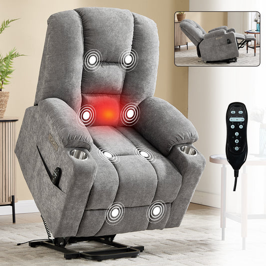 Power Lift Recliner Chair with Massage and Heat for Elderly - Light Gray - primary color shot