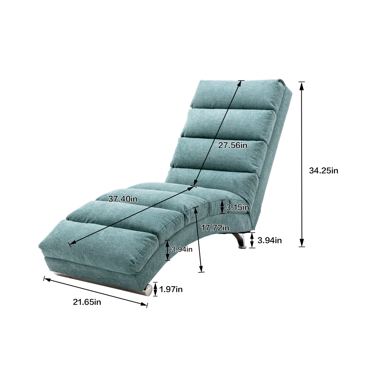 Teal Linen Chaise Lounge with Silver Legs - detail view 2