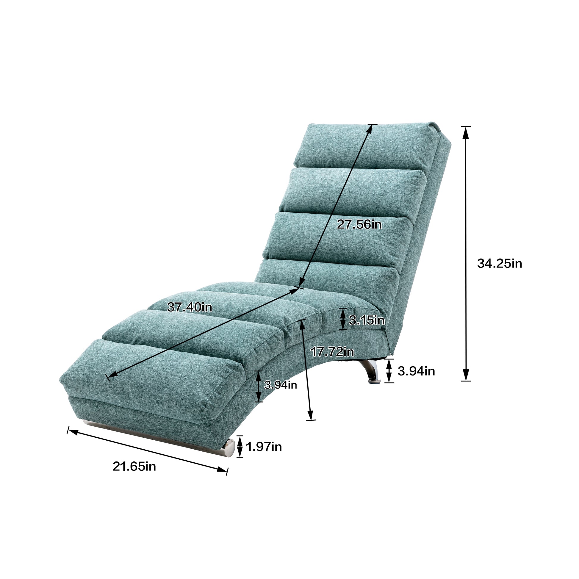 Teal Linen Chaise Lounge with Silver Legs - detail view 2
