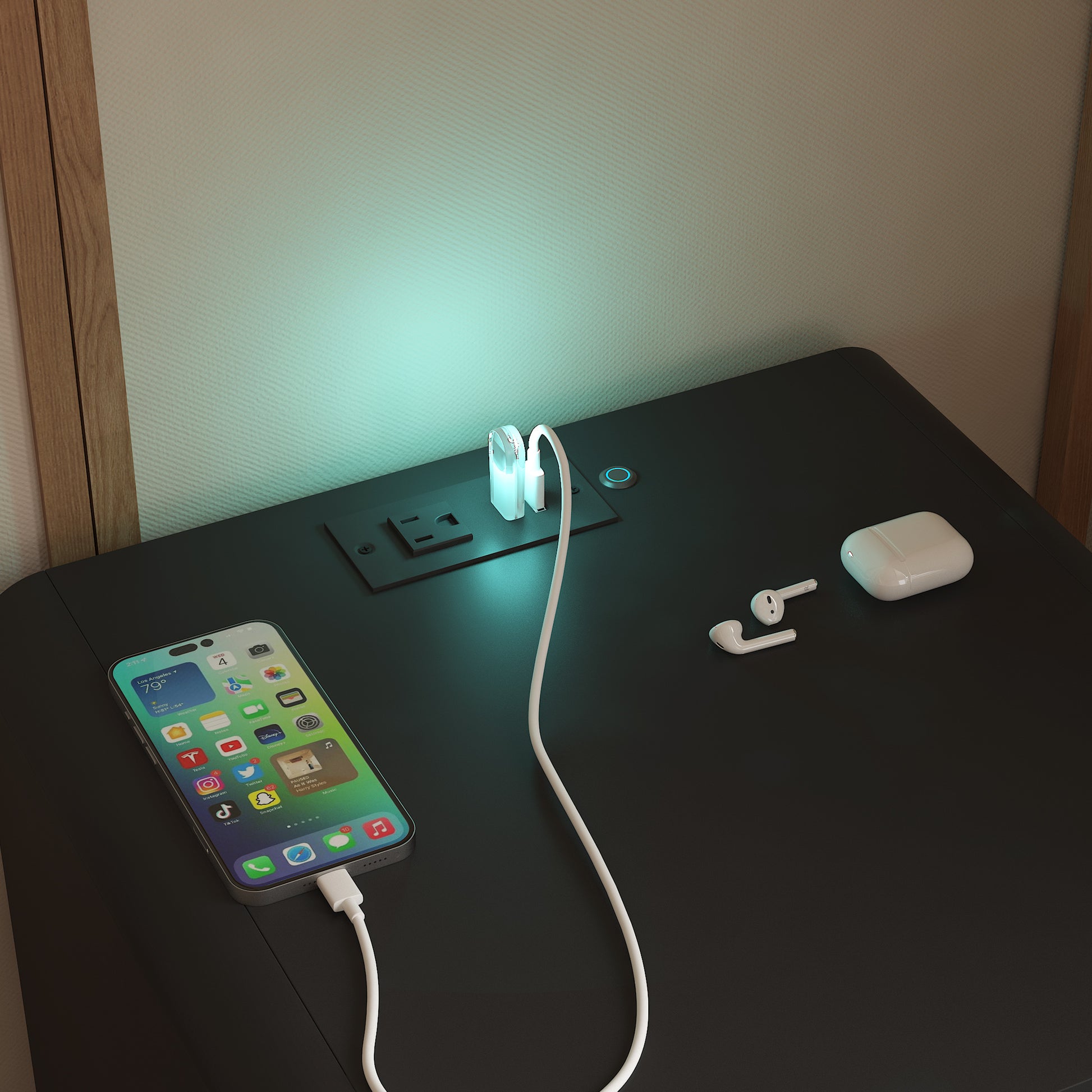 Nightstand with Charging Station - Black - detail view 8