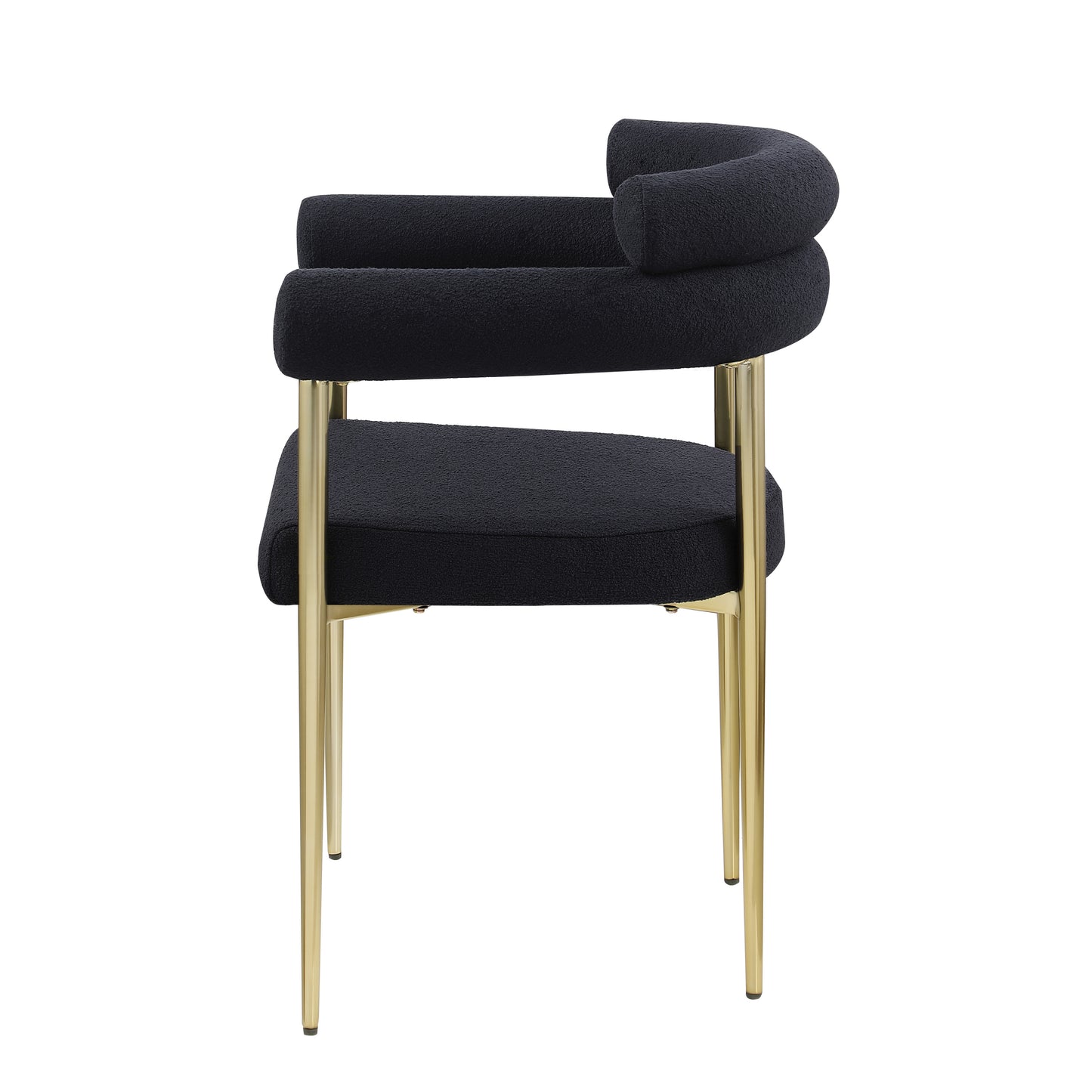 Sabine Mid-Century Modern Boucle Side Chairs Set of2 Black & Gold