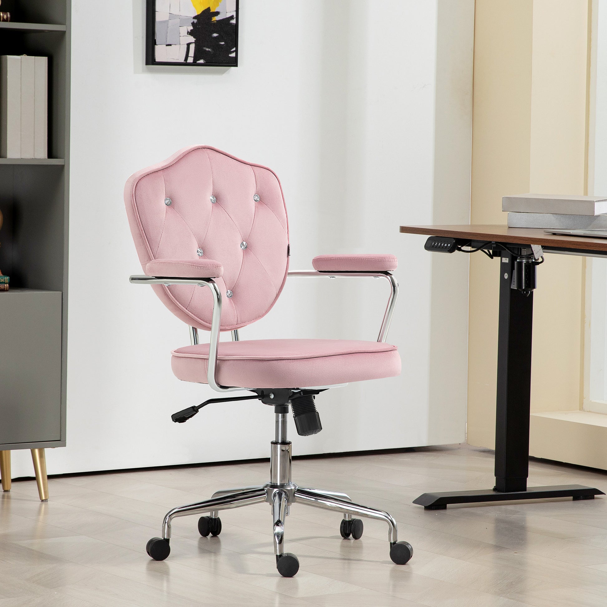 Vale Velvet Button Tufted Office Chair, Pink