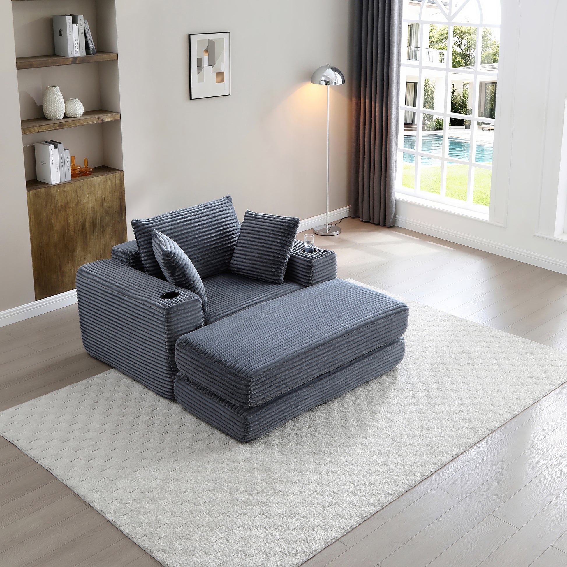 52" Boneless Chaise Lounge Chair Indoor-Oversized Cloud-Like Cozy Comfy Modular 3-in-1 Sofa Bed for Reading - Grey - primary color shot