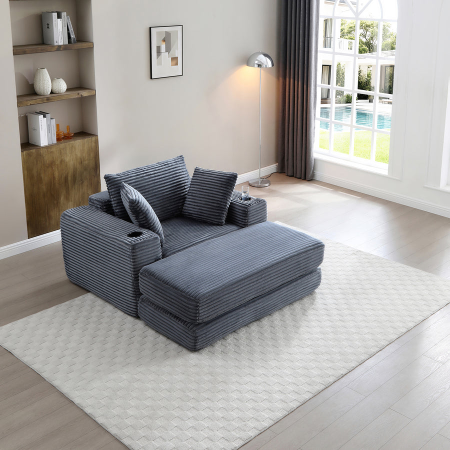 52" Boneless Chaise Lounge Chair Indoor-Oversized Cloud-Like Cozy Comfy Modular 3-in-1 Sofa Bed for Reading - Grey - primary color shot
