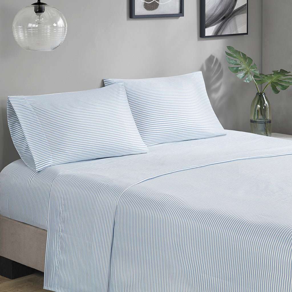 Stripe Comforter Set with Bed Sheets Blue/Grey