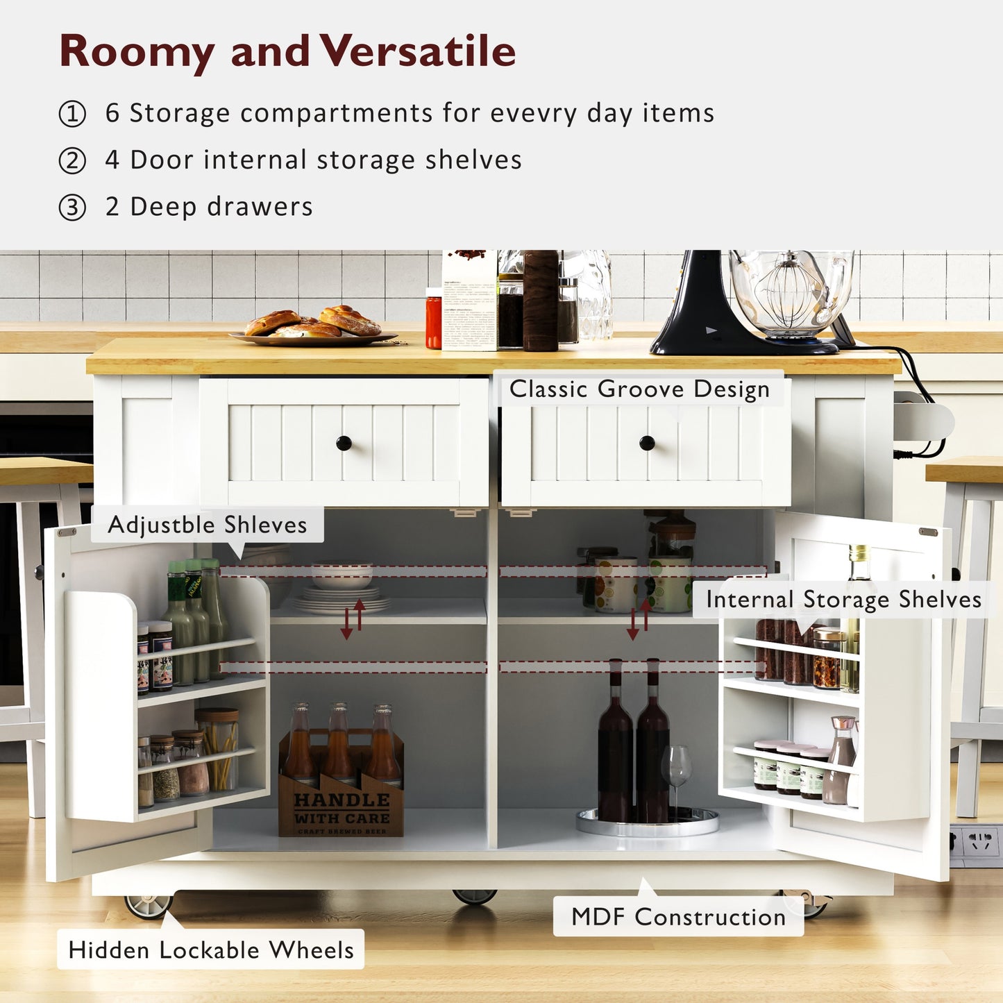 48" Kitchen Island with Drop Leaf - White - detail view 5