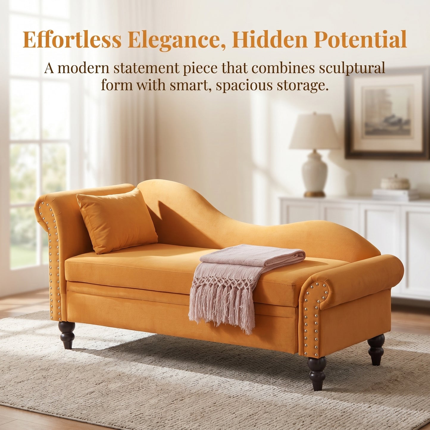 64" Modern Velvet Chaise Lounge - Yellow - detail view 6