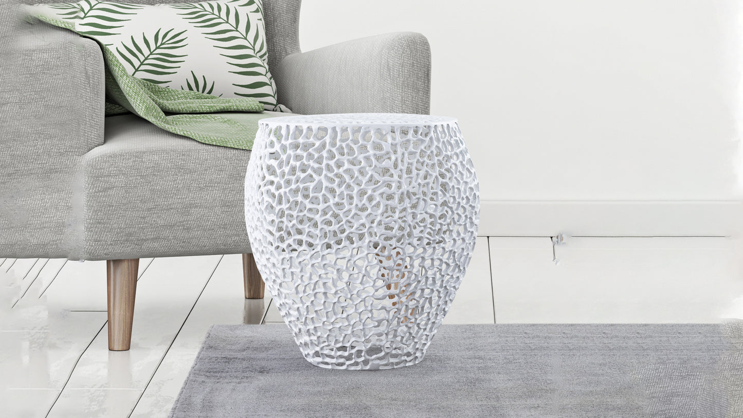 Azriel Aluminum Mesh Side Table, White