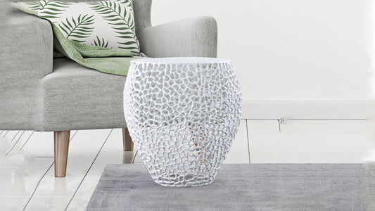 Azriel Aluminum Mesh Side Table, White