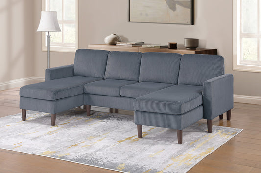 3pc Sectional Set RAF/LAF Chaise Armless Loveseat Dark Gray Corduroy Couch Relax Modern Comfort Living Room - primary color shot