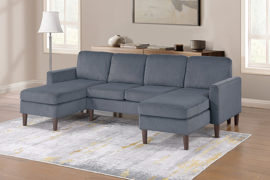 3pc Sectional Set RAF/LAF Chaise Armless Loveseat Dark Gray Corduroy Couch Relax Modern Comfort Living Room - primary color shot