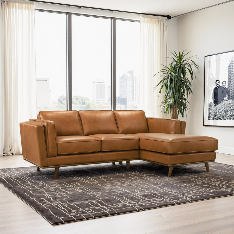 Chase Genuine Leather Sectional Sofa Right Facing Tan Full Leather 90.90' - detail view 2