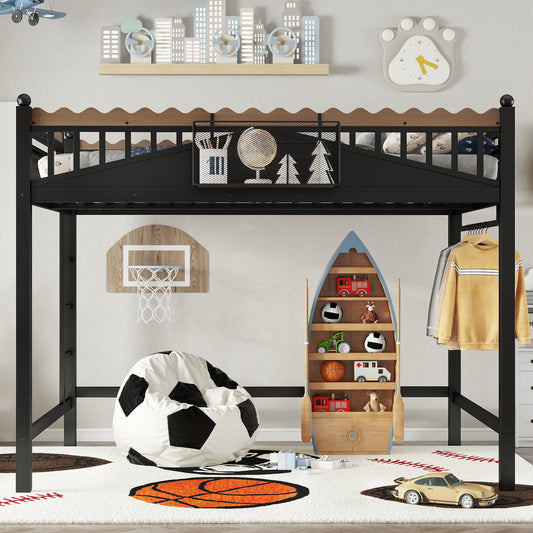 Queen Size Loft Bed with Ladders - Black - detail view 2