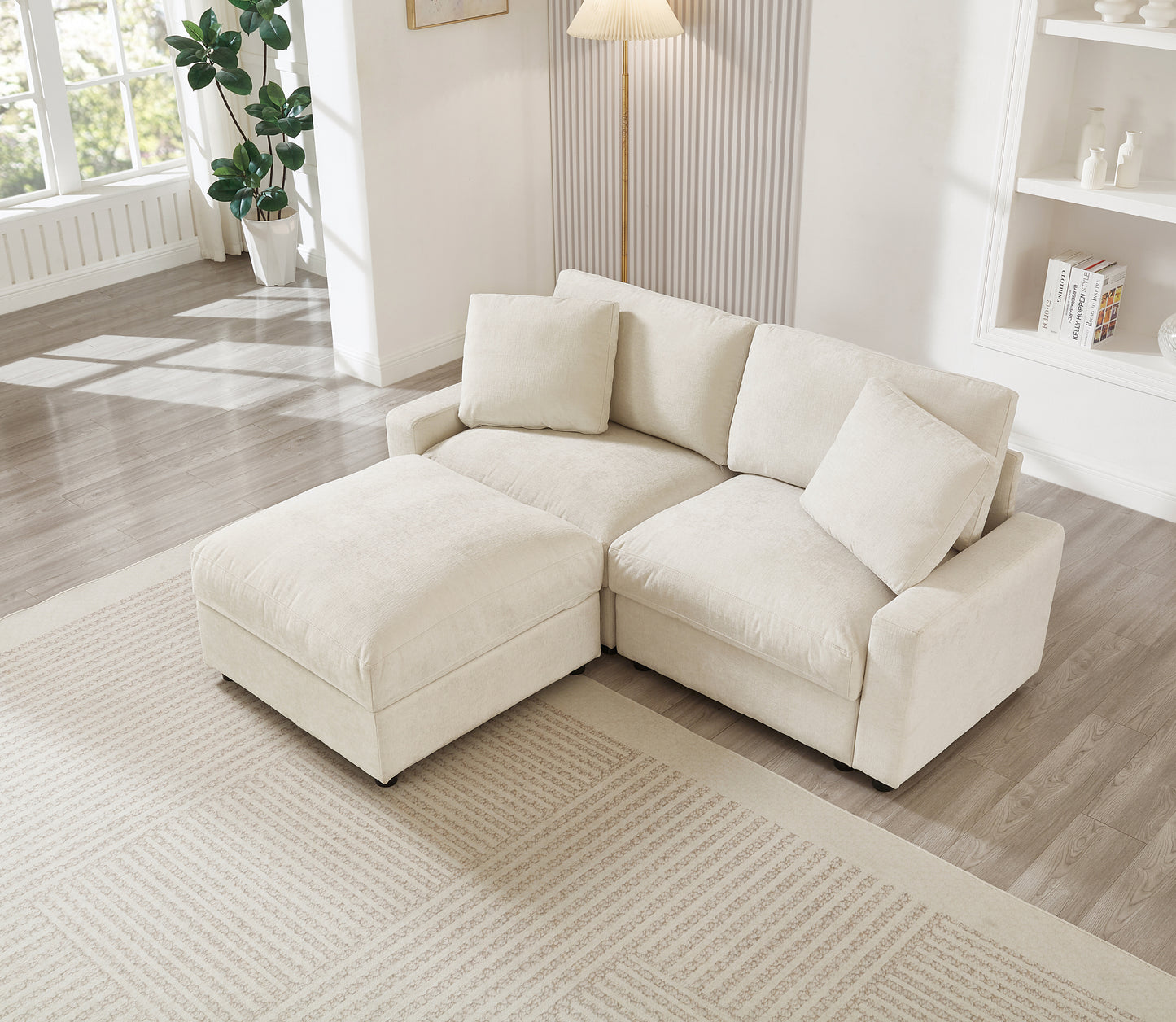72.05'L Modular Sectional Sofa,3 Storages L-Shaped polyester Fabric Sectional Couches for Living Room,2-Seater Cloud Couches with Ottoman,Modern, Small Space, Easy Assembly (Beige) - detail view 2