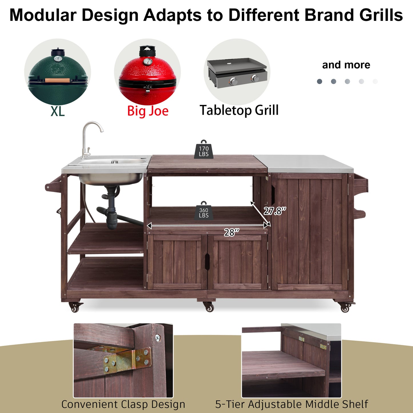 K&k 75.4' Outdoor Kitchen Island with Sink - Brown - detail view 4
