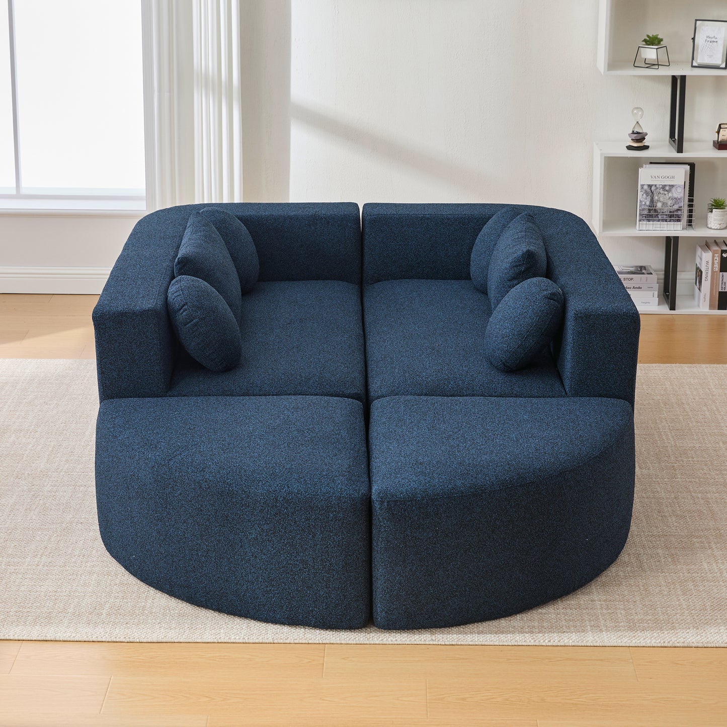 Boneless Couch Modular Sectional Sofa with Deep Seating and Curved Design in Blue Boucle, 114.9 Inches - detail view 6