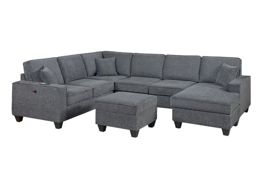 Contemporary Style 5pc Sectional Set Left Arm Loveseat With USB Port Corner Wedges Ottoman Armless Chairs Right Arm Loveseat With Chaise Slate - detail view 2
