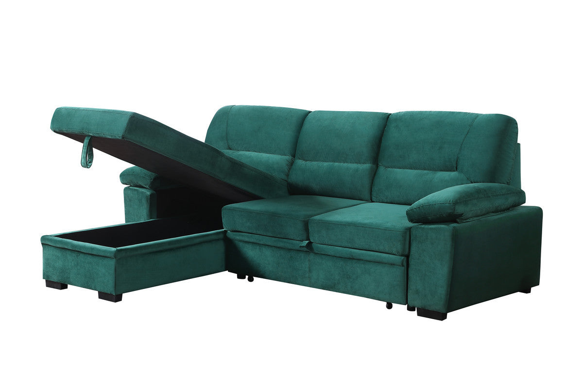Kipling 97.5' Green Velvet Fabric Reversible Sleeper Sectional Sofa Chaise - detail view 8